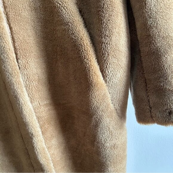 H&M Sz M Tan Brown Long Relaxed Button Front Faux Fur Coat - Picture 9 of 15